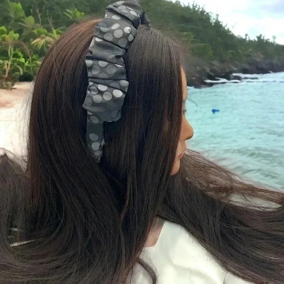 Multi-Gray Polka Dots Silk Headband Artisan Handcrafted Crown Hair Accessory - Picture 2 of 8